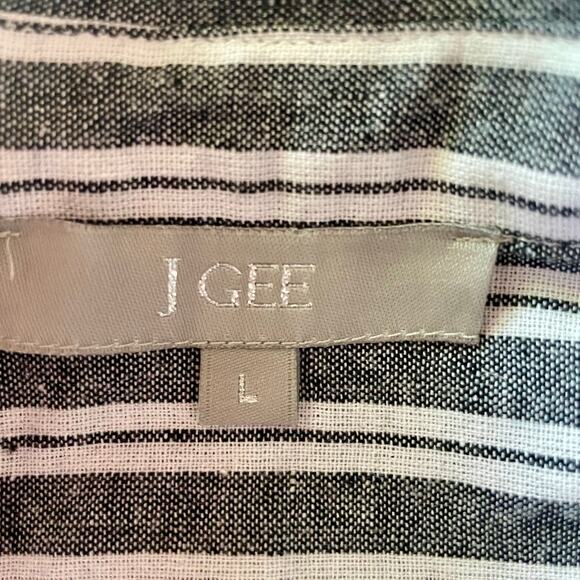 J Gee Gray White Striped Short Sleeve Shirt Dress LARGE Coastal Preppy Travel - Picture 7 of 9